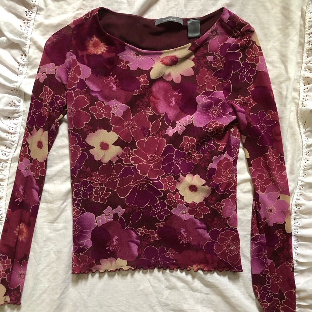 Berry Mesh Floral 3/4 Long-Sleeve Top🫐🍓🫐